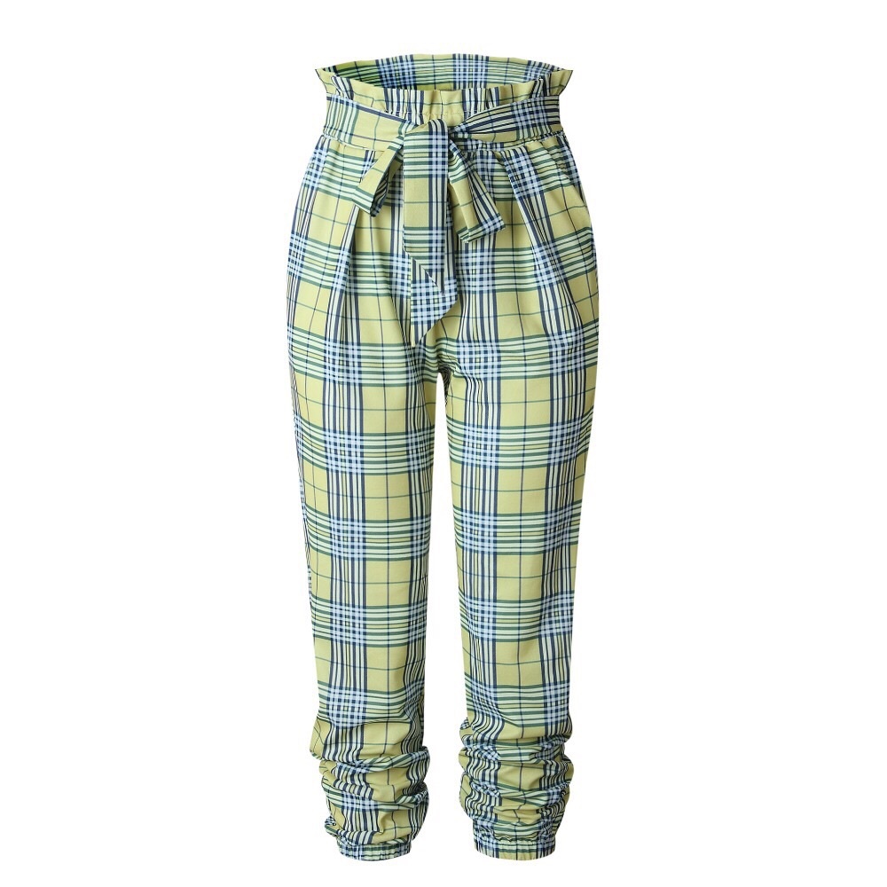 NWT Trendy Fall checkered plaid yellow trousers - Picture 2 of 4